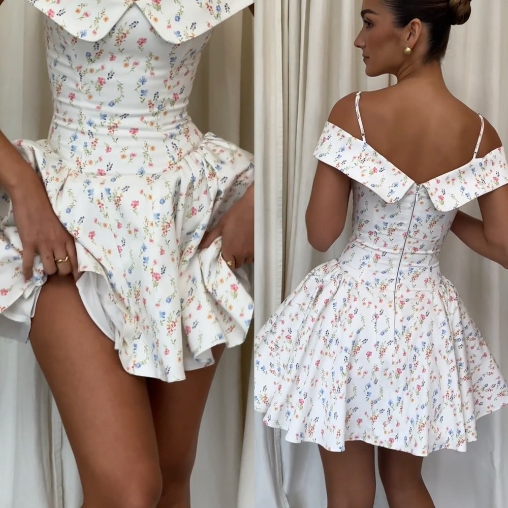 House of CB ‘Elida’ White Posy Print Corset Mini Dress ♡ - Picture 5 of 12